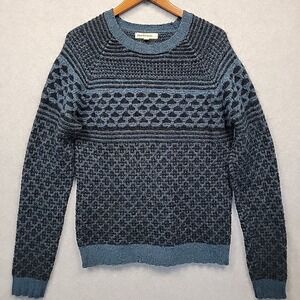Paper Denim & Cloth Mens Textured Knit Crewneck Sweater Blue Black Sample Size 2